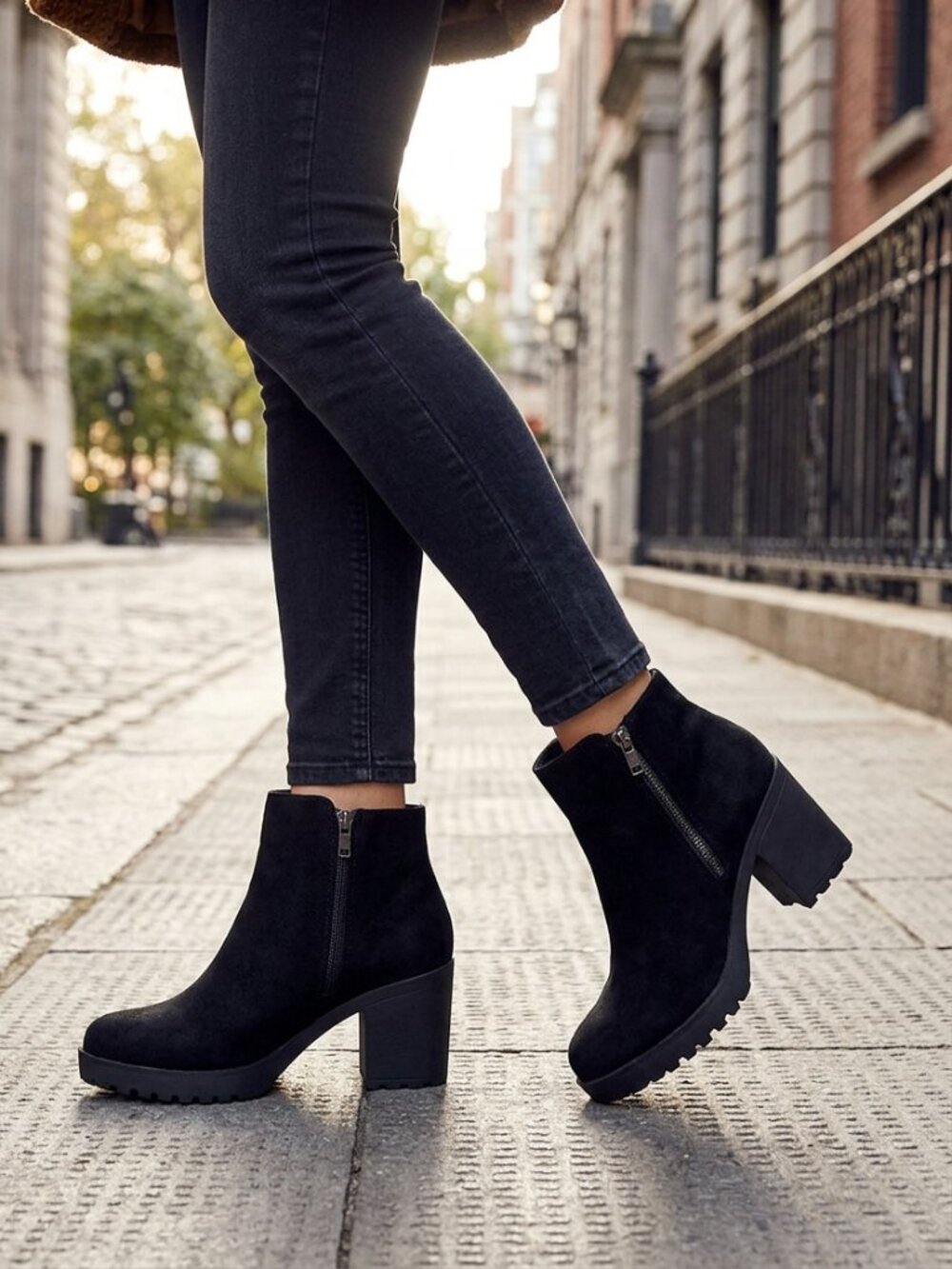 SO Black Suede-Like  Chucky Heel Moto Boot